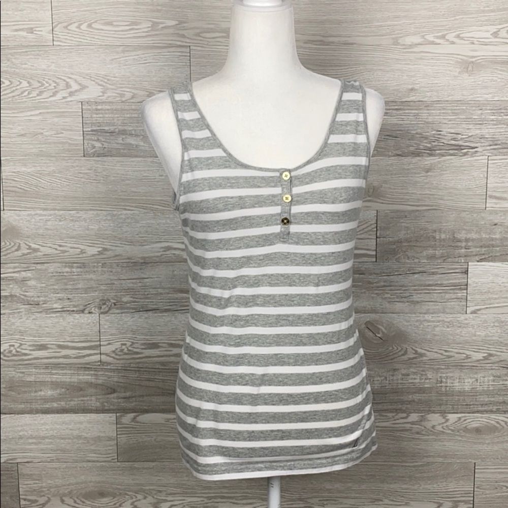 Nautica Gray & White Sleeve Less Button Blouse